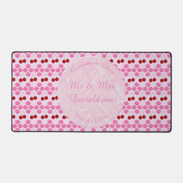 Pink Spring Wedding Cherry blossom and cherries Desk Mat (Front)