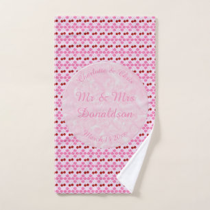 Pink Spring Wedding Cherry blossom and cherries Hand Towel
