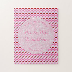 Pink Spring Wedding Cherry blossom and cherries Jigsaw Puzzle