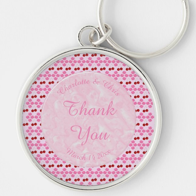 Pink Spring Wedding Cherry blossom and cherries Keychain (Front)
