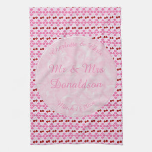 Pink Spring Wedding Cherry blossom and cherries Kitchen Towel