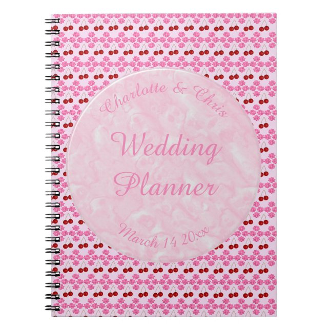 Pink Spring Wedding Cherry blossom and cherries Notebook (Front)