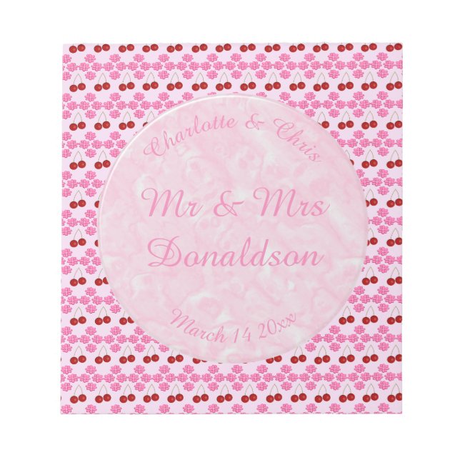 Pink Spring Wedding Cherry blossom and cherries Notepad (Front)