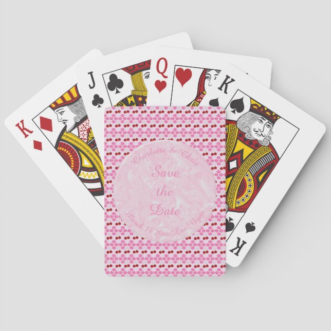 Pink Spring Wedding Cherry blossom and cherries Playing Cards (Back)