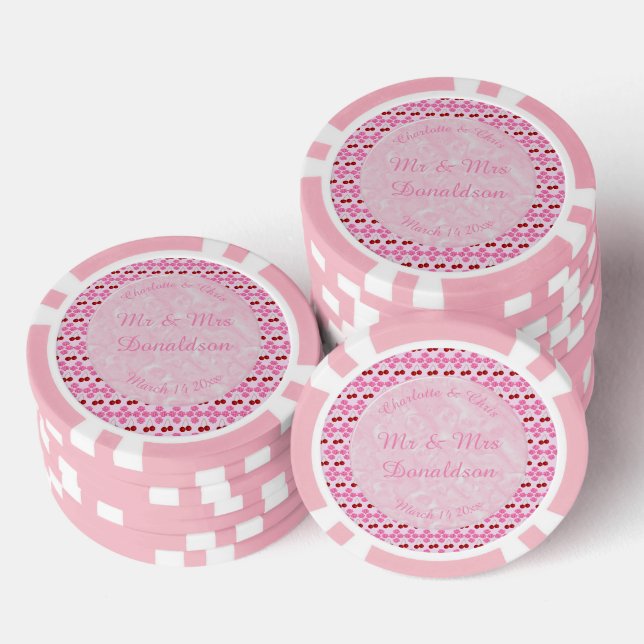 Pink Spring Wedding Cherry blossom and cherries Poker Chips (Stack)