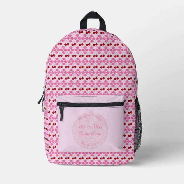 Pink Spring Wedding Cherry blossom and cherries Printed Backpack (Front)