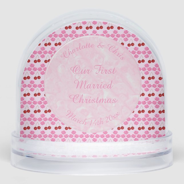Pink Spring Wedding Cherry blossom and cherries Snowglobe (Front)