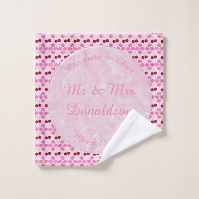 Pink Spring Wedding Cherry blossom and cherries Wash Cloth (Wash Cloth)
