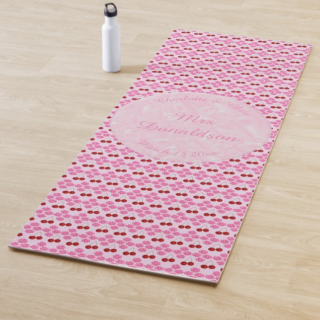 Pink Spring Wedding Cherry blossom and cherries Yoga Mat (In Situ)