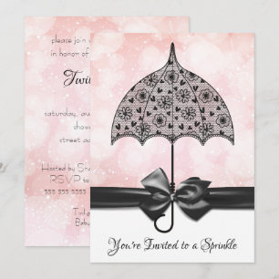 Pink Sprinkle Baby Shower  Black Lace Umbrella Invitation