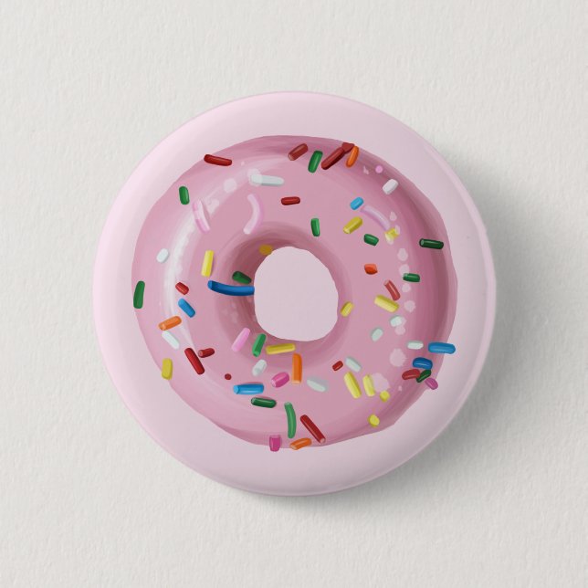 Pink Sprinkle Doughnut Birthday Party Favour Butto 2 Inch Round Button (Front)