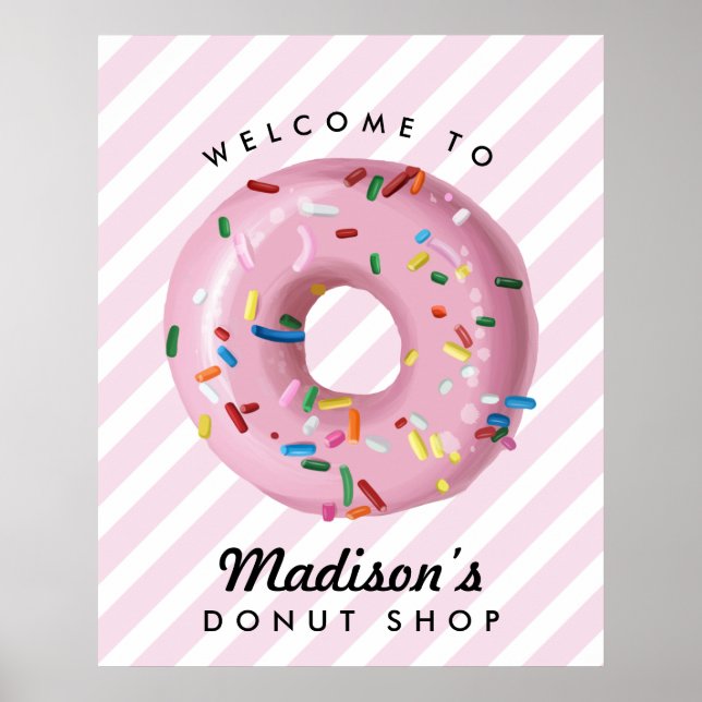 Pink Sprinkle Doughnut Birthday Welcome Sign (Front)