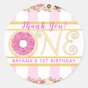 Pink Sprinkle Doughnut Doughnuts ONE 1st Birthday Classic Round Sticker