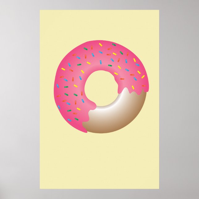 Pink Sprinkle Doughnut on yellow illustration kitc Poster (Front)