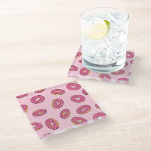 Pink Sprinkle Doughnut Pattern Glass Coaster