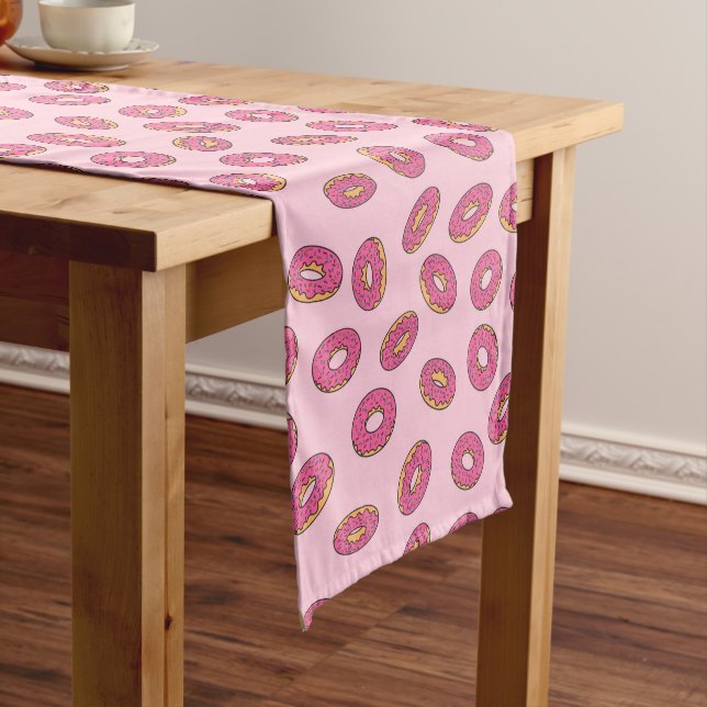 Pink Sprinkle Doughnut Pattern Medium Table Runner (In Situ)