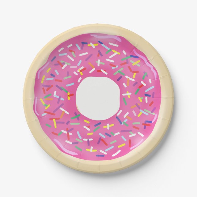 Pink Sprinkle Doughnuts Modern Birthday Party Paper Plate (Front)