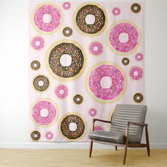 Pink Sprinkle Doughnuts Modern Fun Sprinkle Cute Tapestry (In Situ)