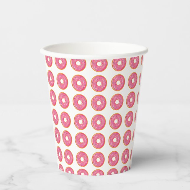 Pink Sprinkle Doughnuts Pattern Birthday Paper Cup (Front)