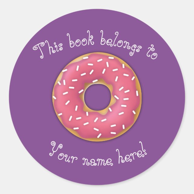 Pink Sprinkled Doughnut Bookplate Classic Round Sticker (Front)
