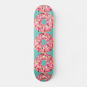 Pink Sprinkled Doughnuts Girly Teal Customized Skateboard