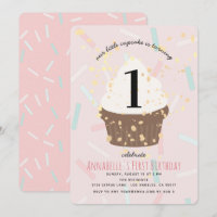 Pink Sprinkles Cupcake Birthday Invitation
