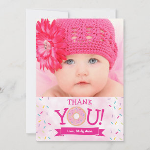 Pink Sprinkles Doughnut Birthday Girl Thank You Ca Card