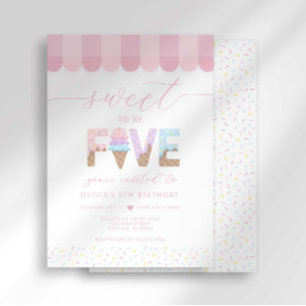Pink Sprinkles Sweet to be 5 Ice Cream Birthday Invitation