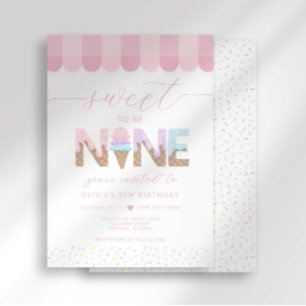 Pink Sprinkles Sweet to be 9 Ice Cream Birthday Invitation