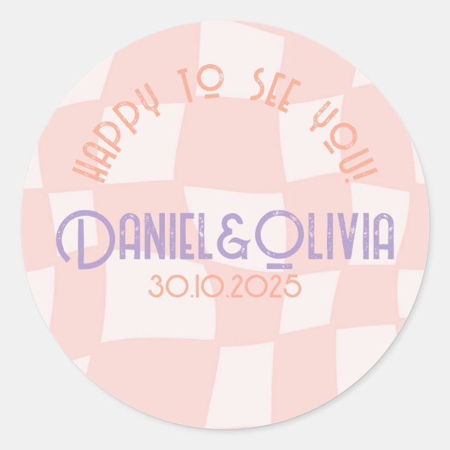 Pink Square Wedding Classic Round Sticker (Front)