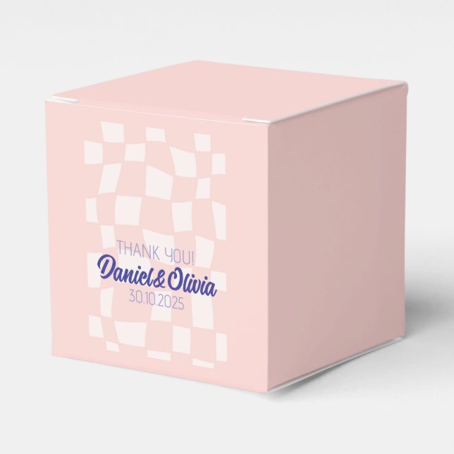 Pink Square Wedding Favor Box (Front Side)