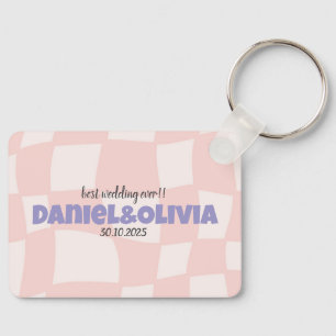 Pink Square Wedding Keychain