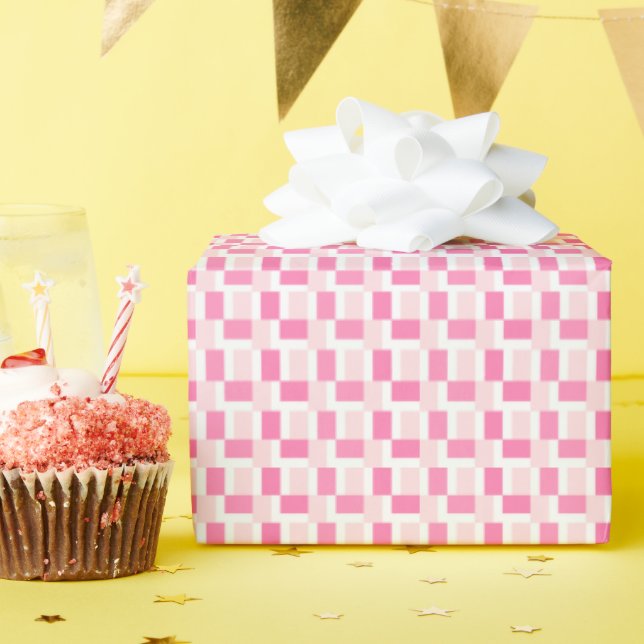 Pink Squares Checks Geometric  Wrapping Paper (Birthday Party)