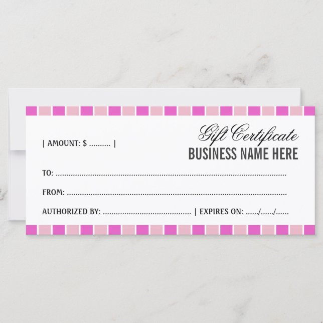 Pink Squares Gift Certificate (Front)