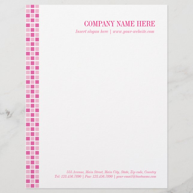 Pink Squares Pattern Letterhead (Front)