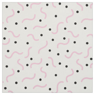 Pink Squiggles and Black Dots Memphis Pattern Fabric