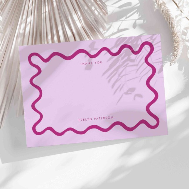 Pink Squiggly Wavy Line Thank You Card (Creator Uploaded)