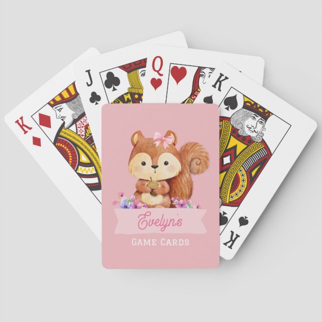 Pink Squirrel Kids Personalized Playing Cards (Back)