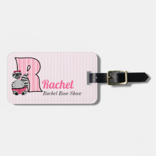 Pink Squirrel Letter S Kids Monogram Luggage Tag