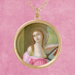 Pink St. Agatha (M 003) Gold Plated Necklace<br><div class="desc">St. Agatha is invoked against breast cancer. Here, in this detail from a famous Italian Mannerist painting, her garments have been changed from cream and light teal to shades of pink. Pink is the internationally recognized colour symbolic of breast cancer awareness. Adapted detail of an antique chromolithograph published between 1895...</div>
