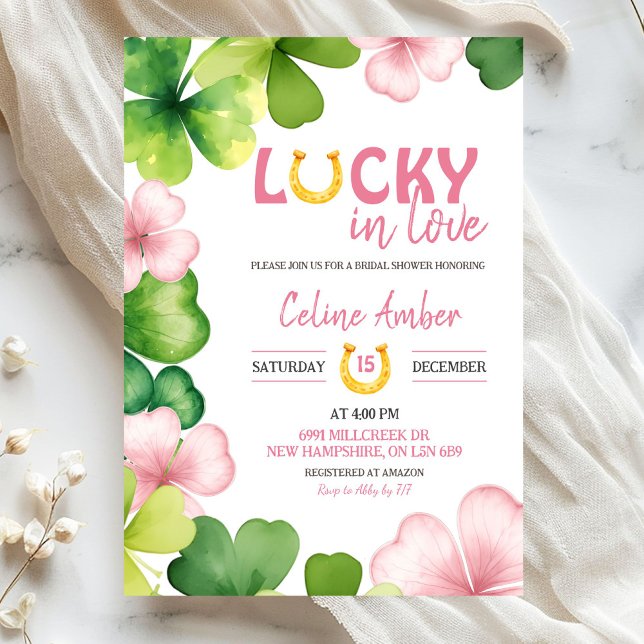Pink St Patrick Lucky In Love Bridal Shower Invitation (Creator Uploaded)