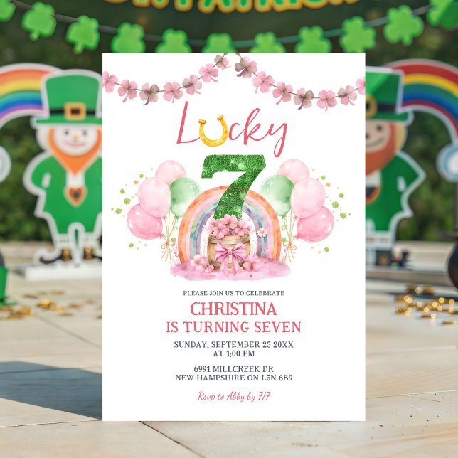 Pink St Patrick Lucky Seven Birthday Invitation (Creator Uploaded)