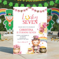 Pink St Patrick Lucky Seven Birthday Invitation