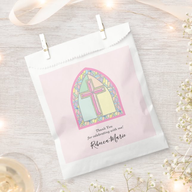 Pink Stained Glass First Communion Favour Bag (Clipped)