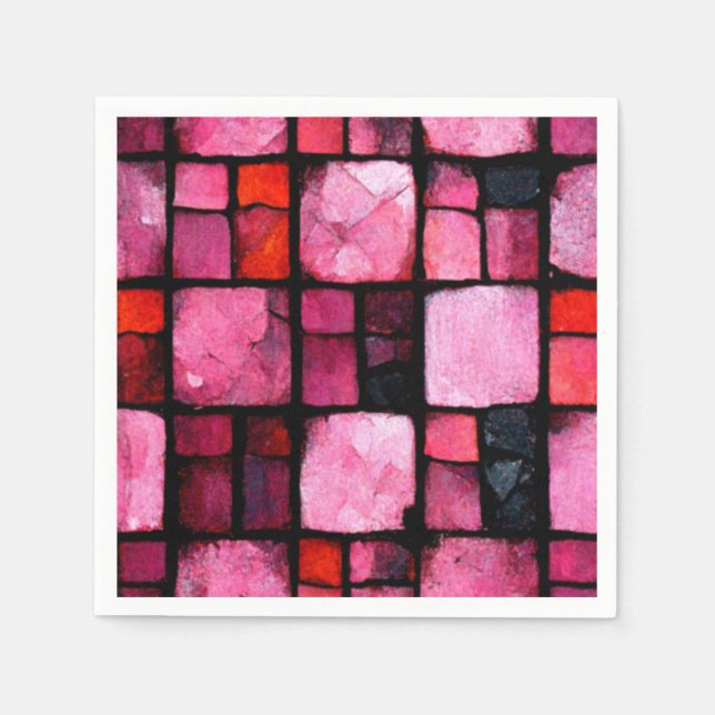 Pink Stained glass Tile Decoupage Tissue Paper Napkin (Front)
