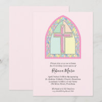 Pink Stained Glass Window First Communion