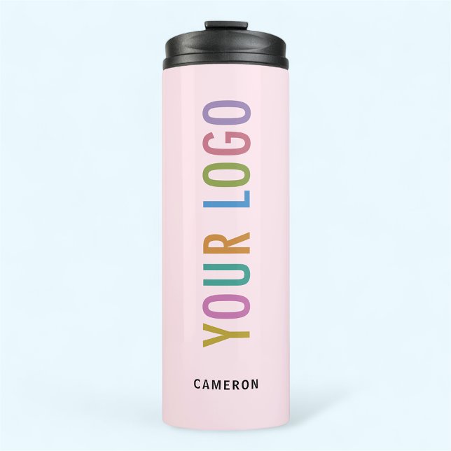 Pink Stainless Steel Tumbler Custom Logo 12 fl oz (MISOOK Light Pink Thermal Tumbler with Logo and Name)
