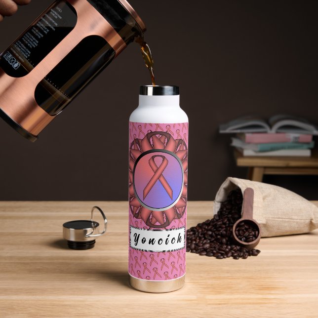 Pink Standard Ribbon by Kenneth Yoncich Water Bottle (Coffee)