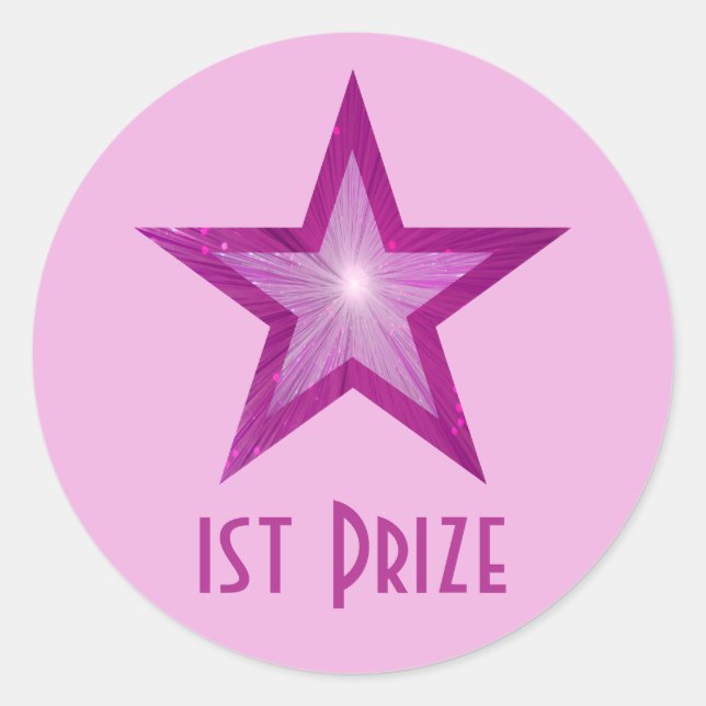 Pink Star '1st Prize' round sticker pale pink (Front)