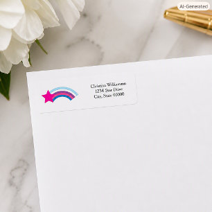 Pink Star and Rainbow Personalize Return Address